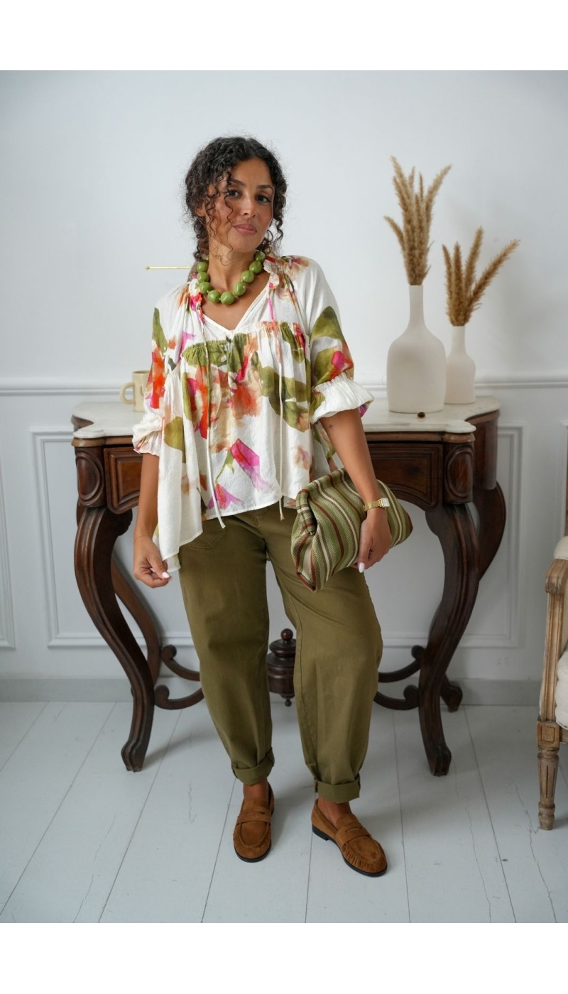 Blouse Fleurs Ecru HELENE Noho - 1 | Accueil