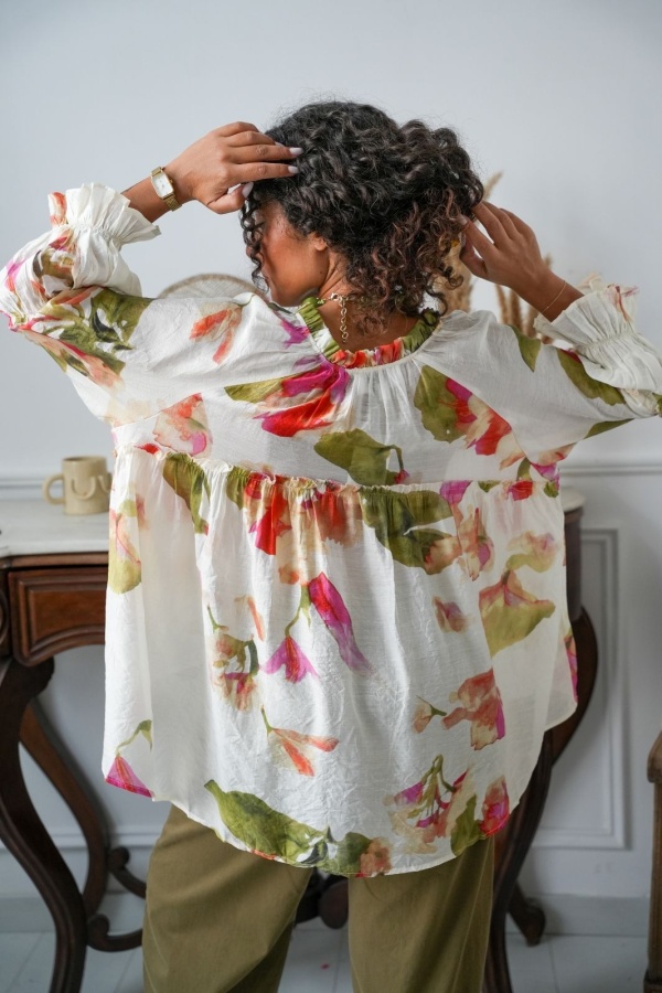 Blouse Fleurs Ecru HELENE Noho - 1 | Accueil 2