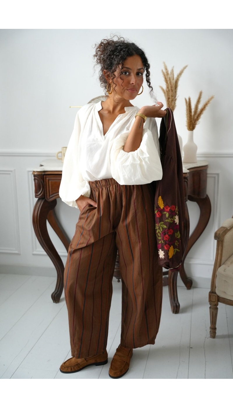 Pantalon Rayé Choco Brique CLEONISTA Noho - 3 | Accueil