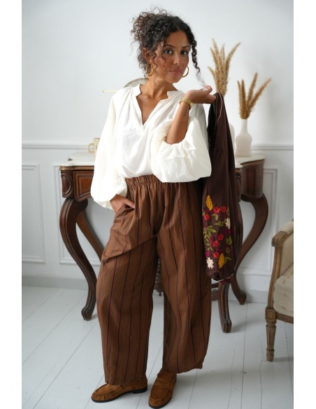 Pantalon Rayé Choco Brique CLEONISTA Noho - 3 | Accueil