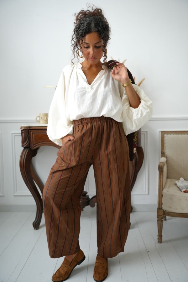 Pantalon Rayé Choco Brique CLEONISTA Noho - 1 | Accueil