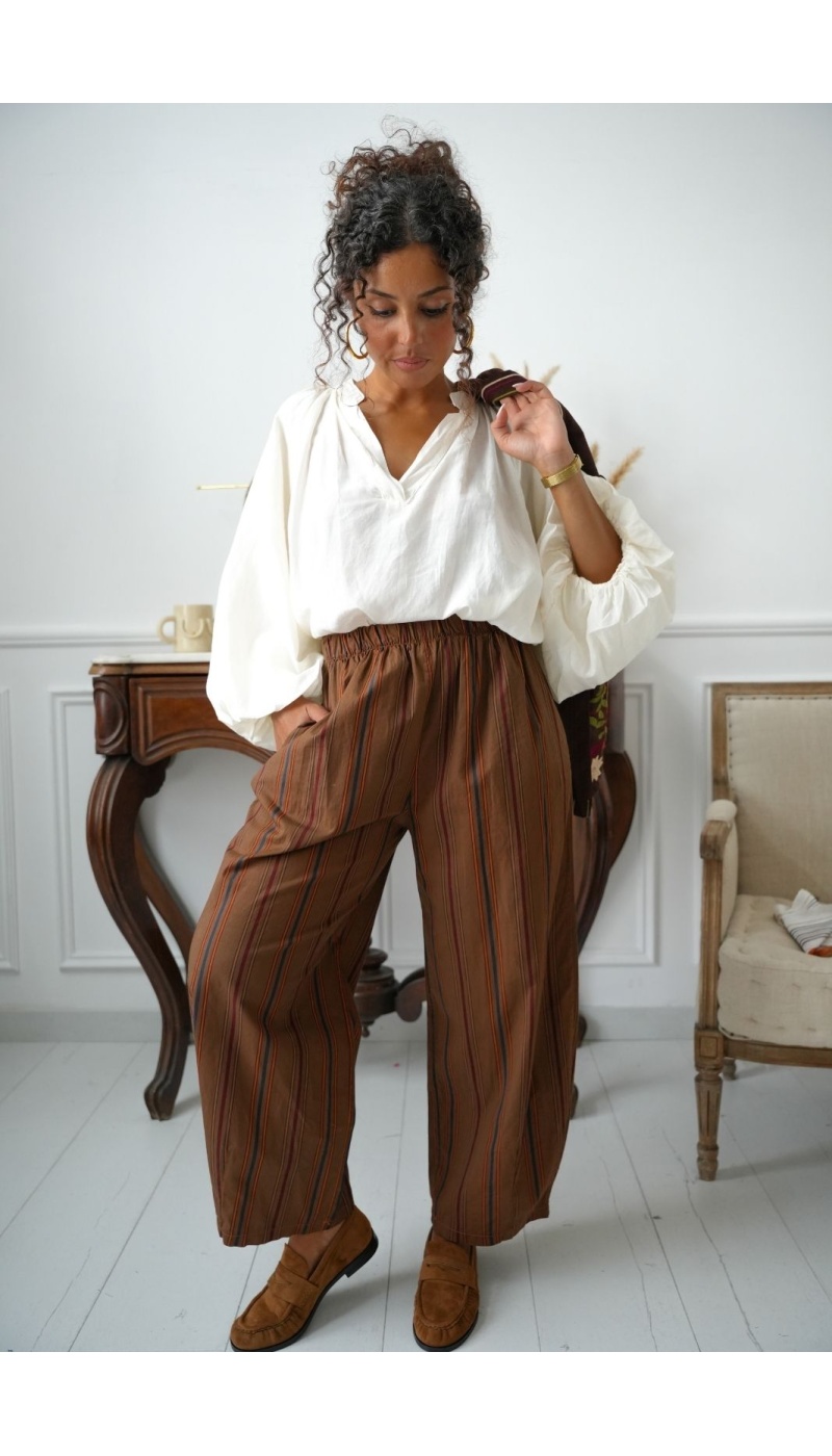 Pantalon Rayé Choco Brique CLEONISTA Noho - 1 | Accueil