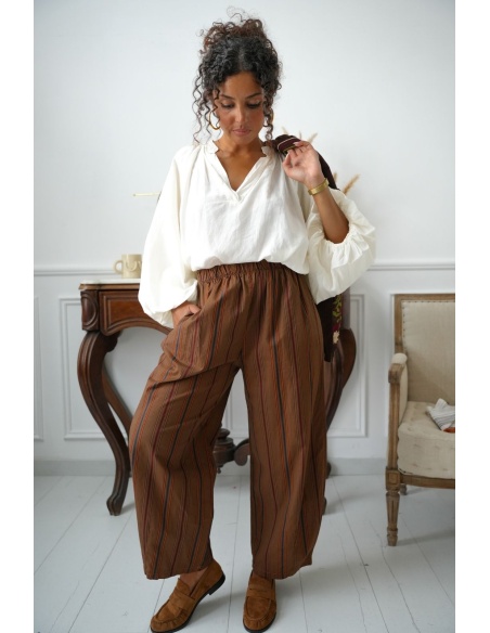 Pantalon Rayé Choco Brique CLEONISTA Noho - 1 | Accueil