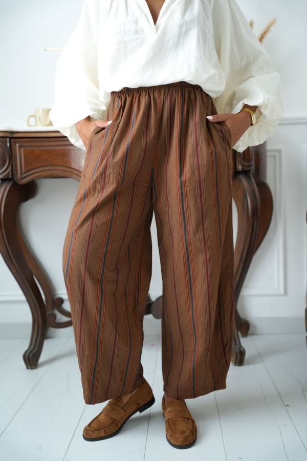 Pantalon Rayé Choco Brique CLEONISTA Noho - 1 | Accueil 2