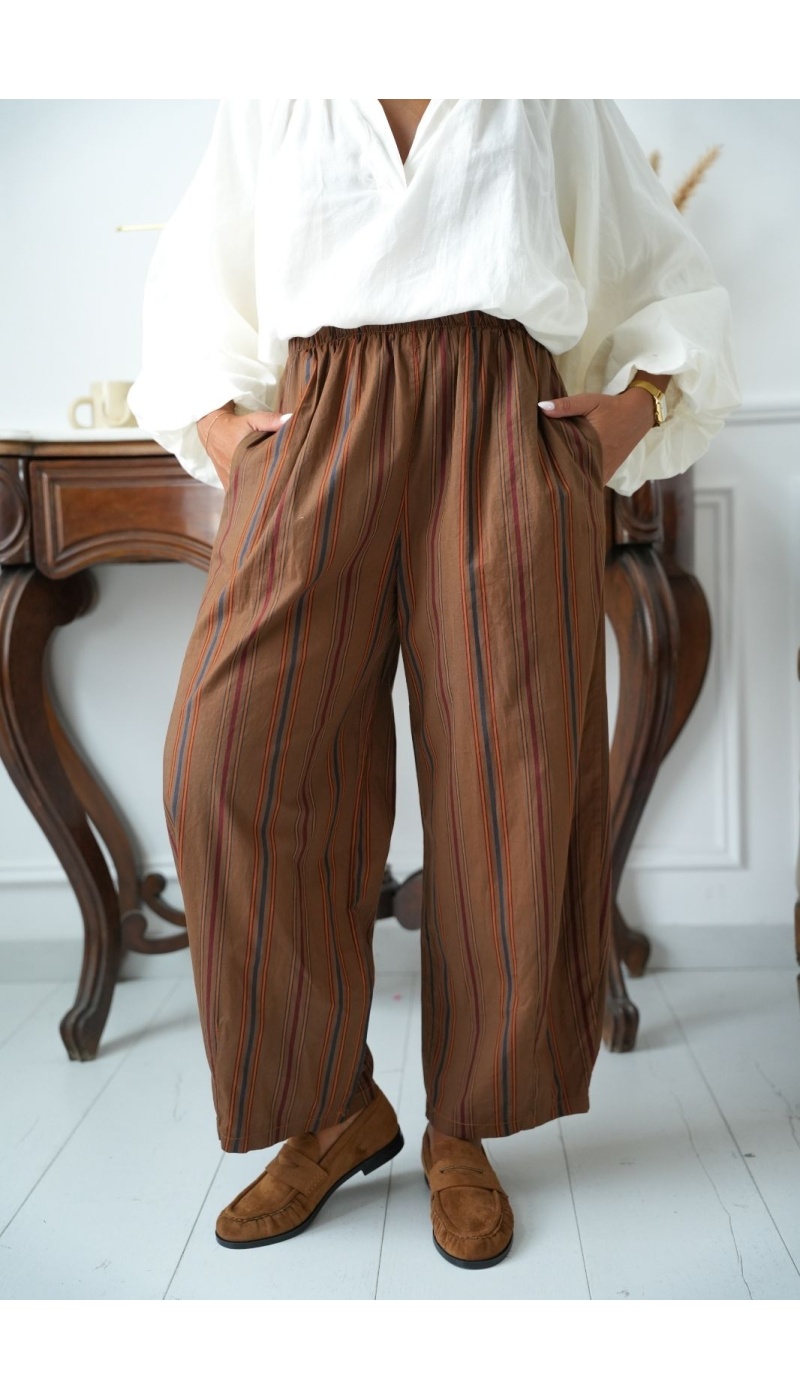 Pantalon Rayé Choco Brique CLEONISTA Noho - 2 | Accueil