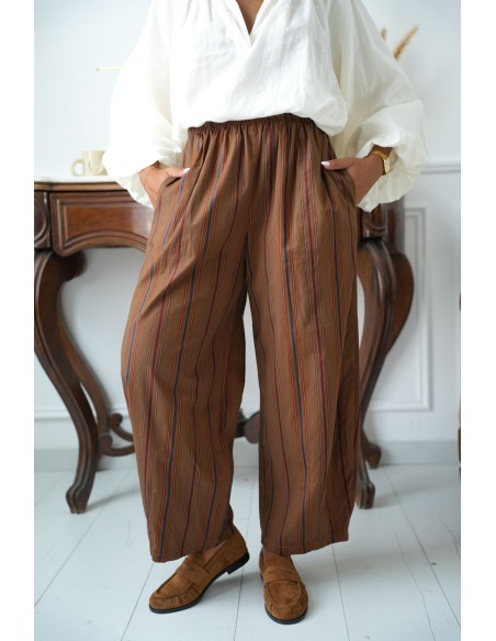 Pantalon Rayé Choco Brique CLEONISTA Noho - 2 | Accueil