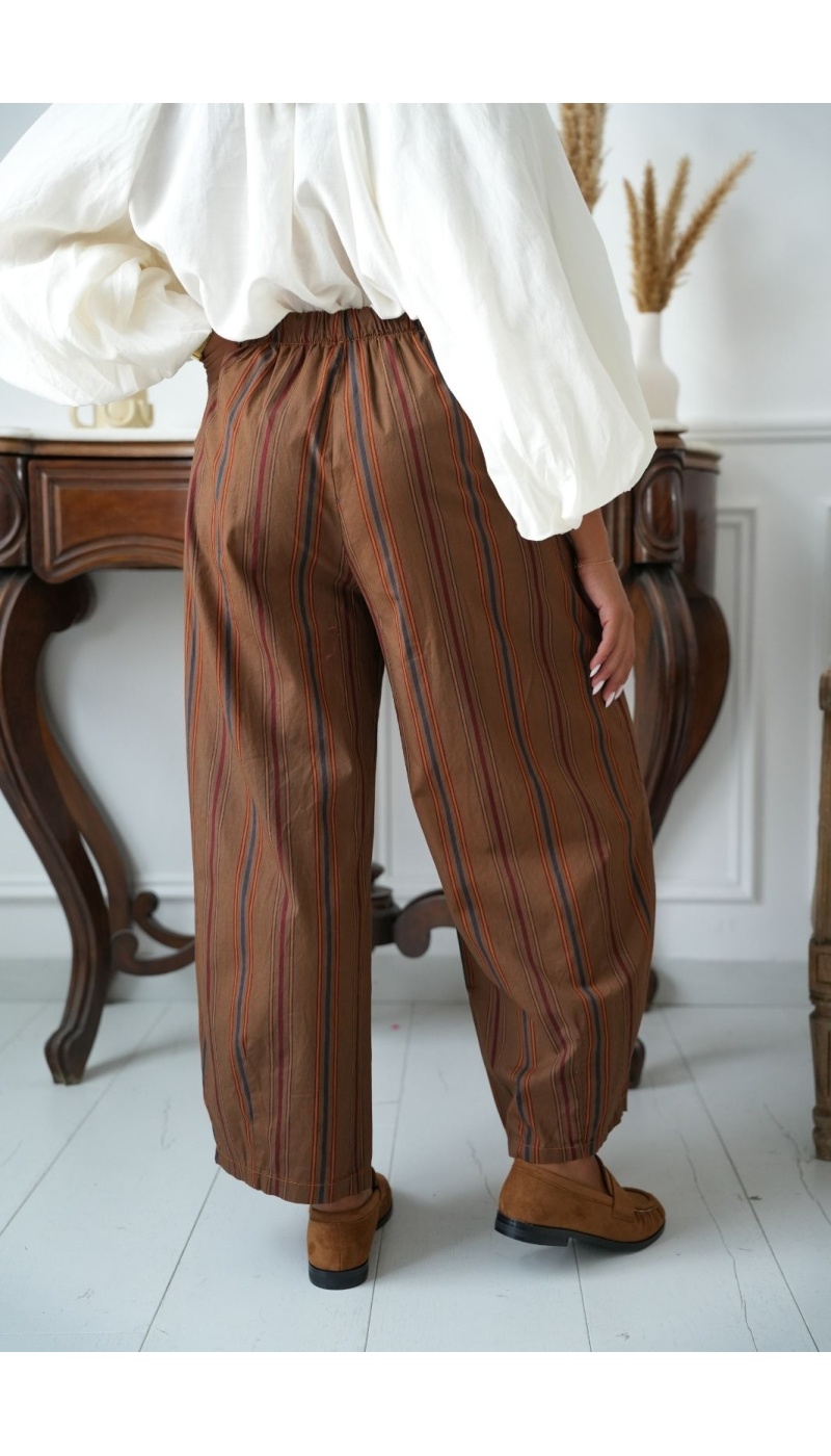 Pantalon Rayé Choco Brique CLEONISTA Noho - 4 | Accueil