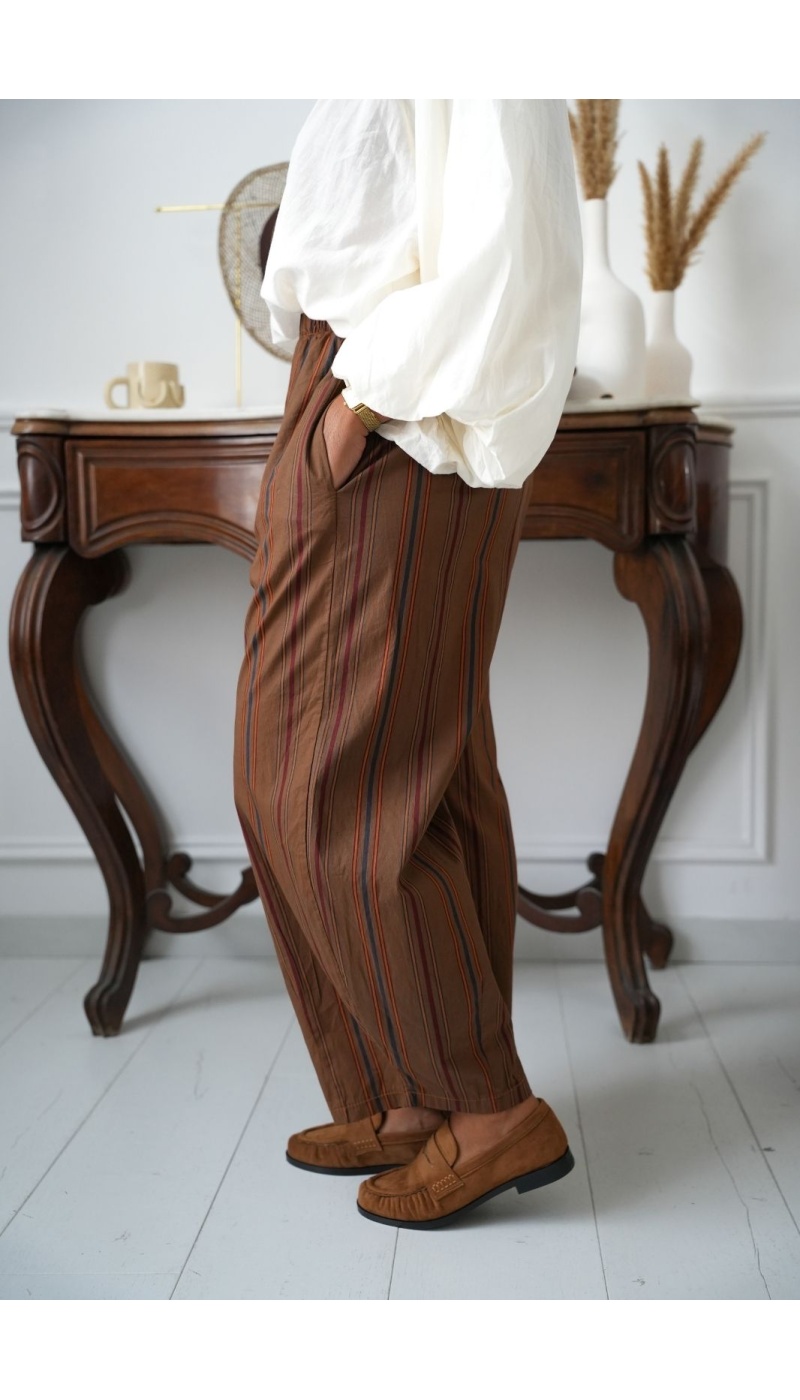 Pantalon Rayé Choco Brique CLEONISTA Noho - 5 | Accueil