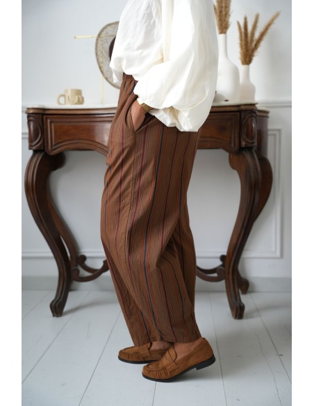 Pantalon Rayé Choco Brique CLEONISTA Noho - 5 | Accueil