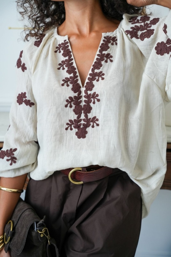 Haut Brodé Fleurs Beige MILWOOD Noho - 1 | HAUTS