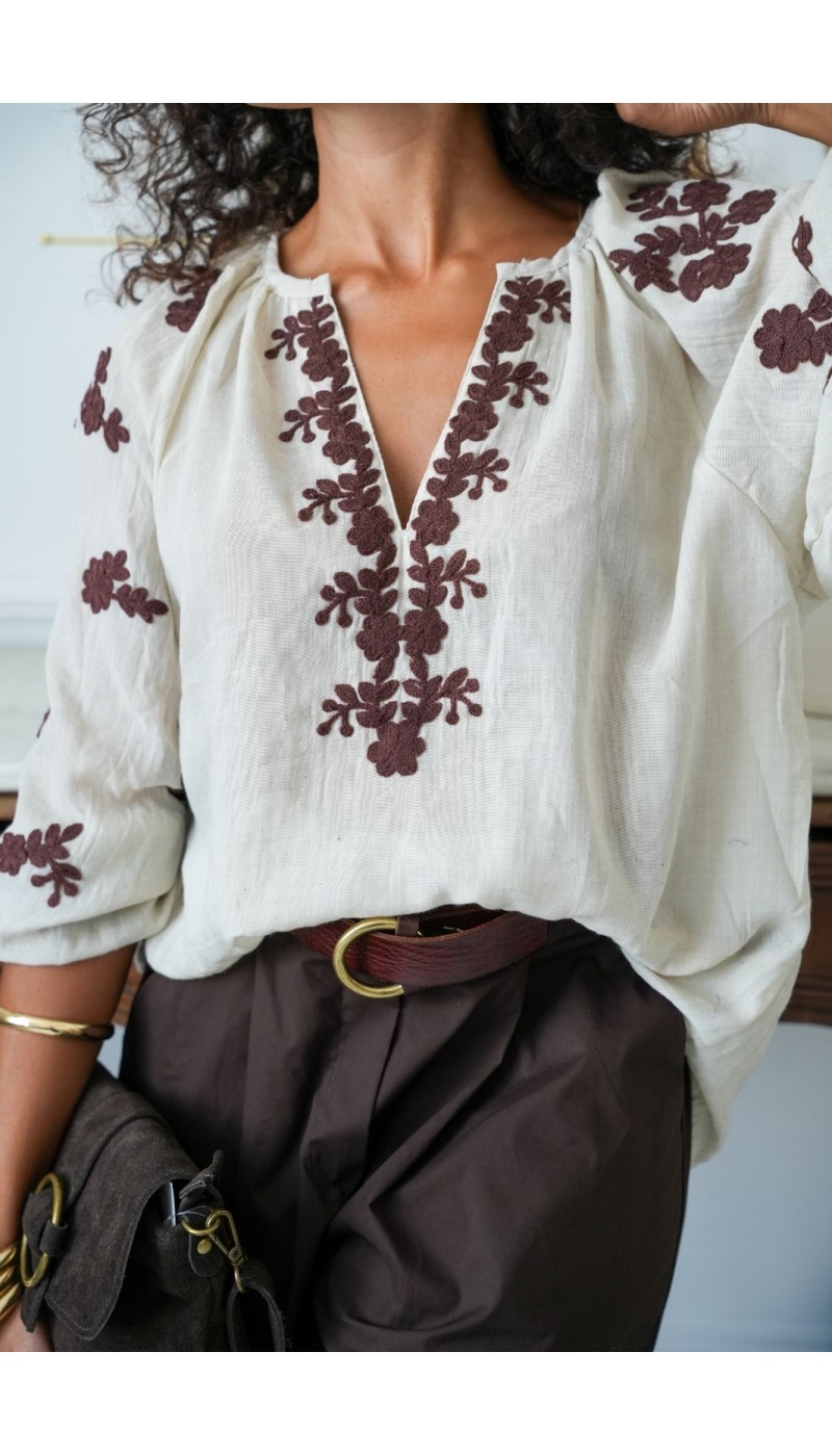 Haut Brodé Fleurs Beige MILWOOD Noho - 1 | HAUTS