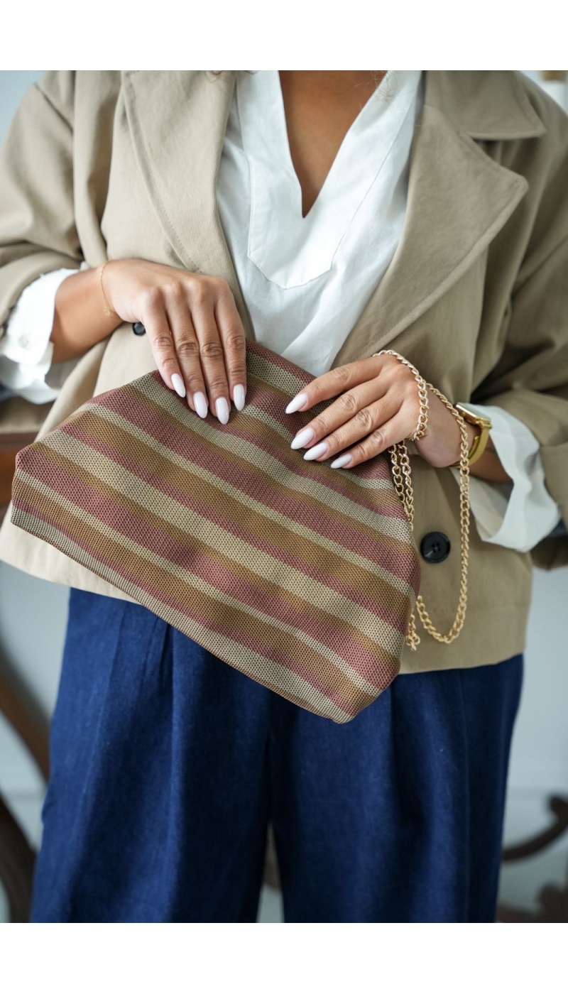 Pochette Rayé Taupe DENVILLE Noho - 1 | Accueil
