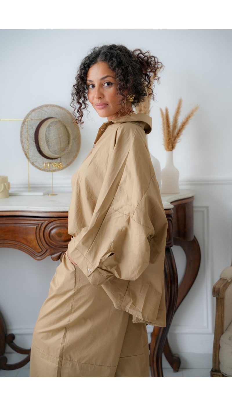 Chemisier Oversize Camel VICTORY Noho - 2 | Accueil