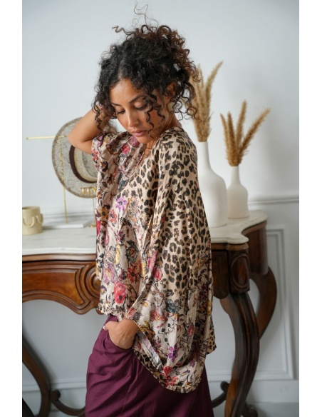 Blouse Léopard Beige KITA Noho - 2 | Accueil