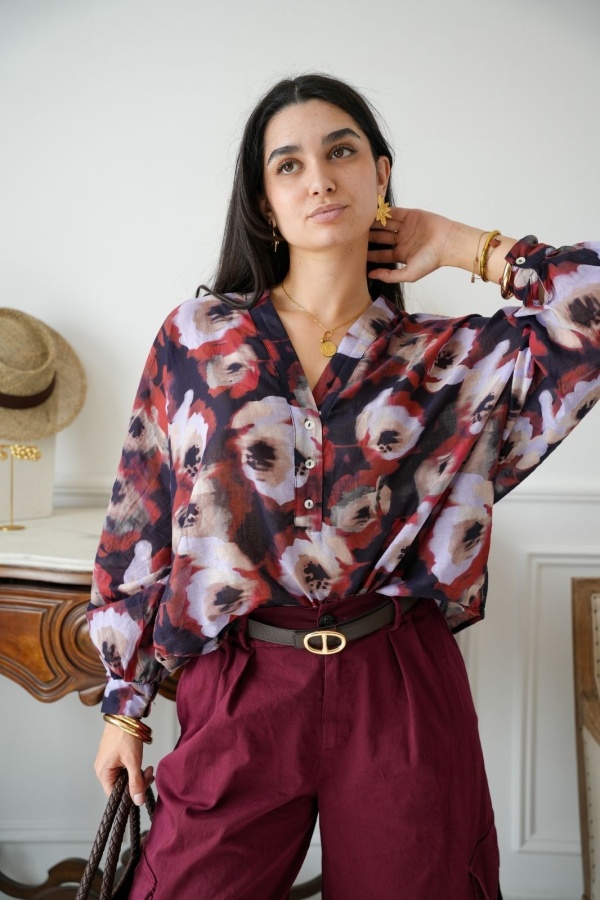 Blouse Banditas Imprimé Noir ERMI Noho - 1 | Accueil