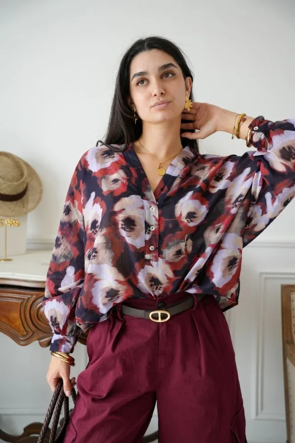 Blouse Banditas Imprimé Noir ERMI Noho - 1 | Accueil
