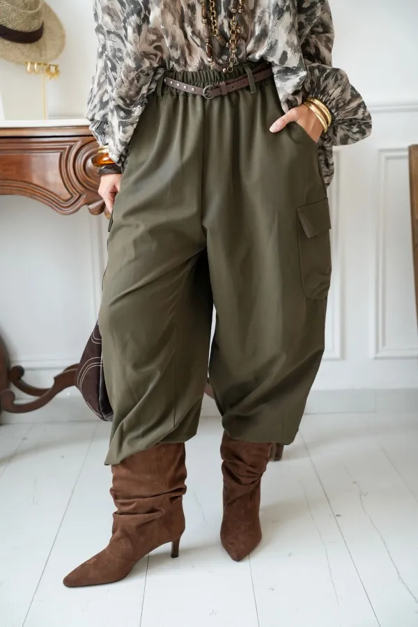 Pantalon Ceinture Kaki ANGELA Noho - 1 | Accueil