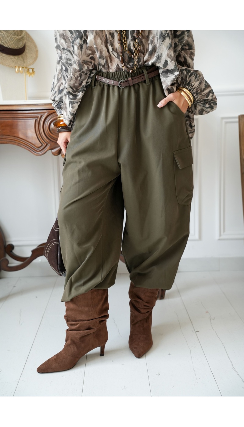 Pantalon Ceinture Kaki ANGELA Noho - 1 | Accueil