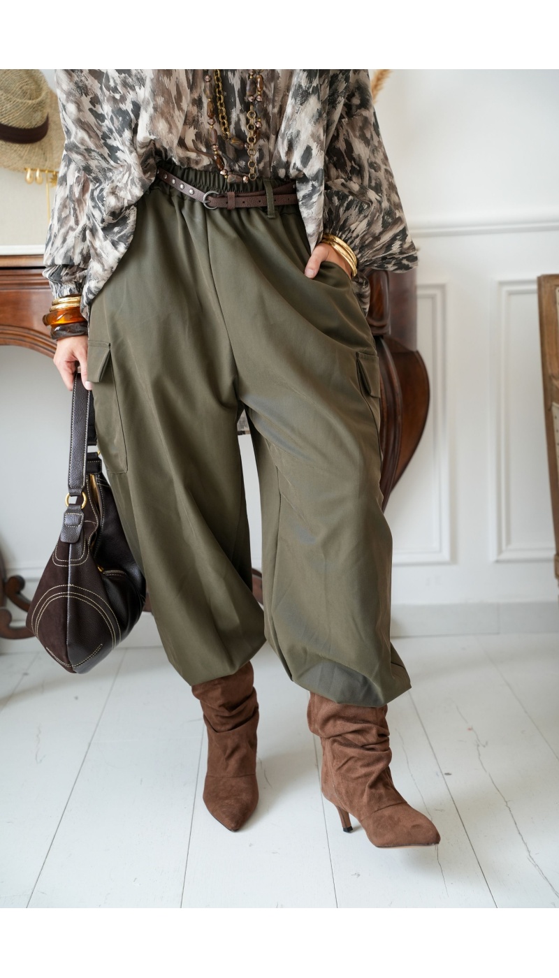 Pantalon Ceinture Kaki ANGELA Noho - 3 | Accueil