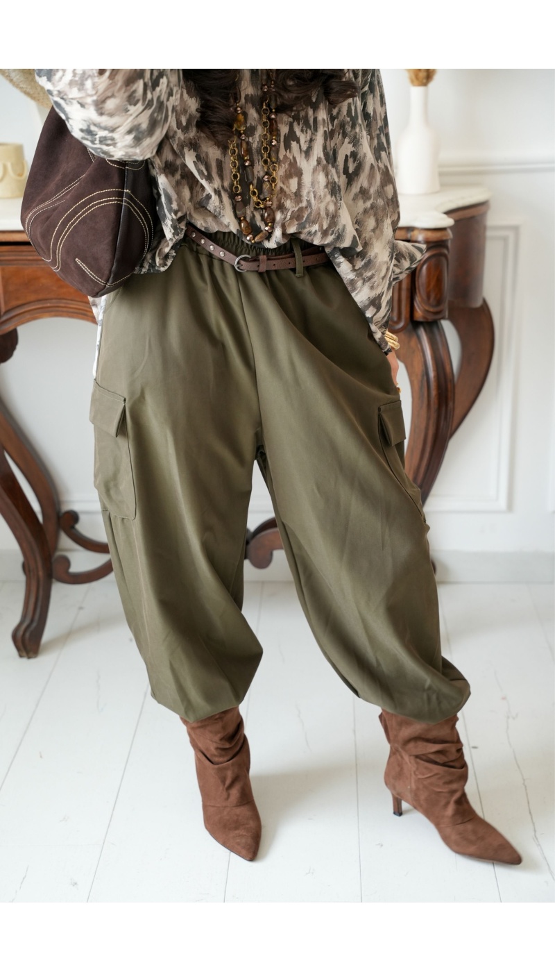 Pantalon Ceinture Kaki ANGELA Noho - 4 | Accueil