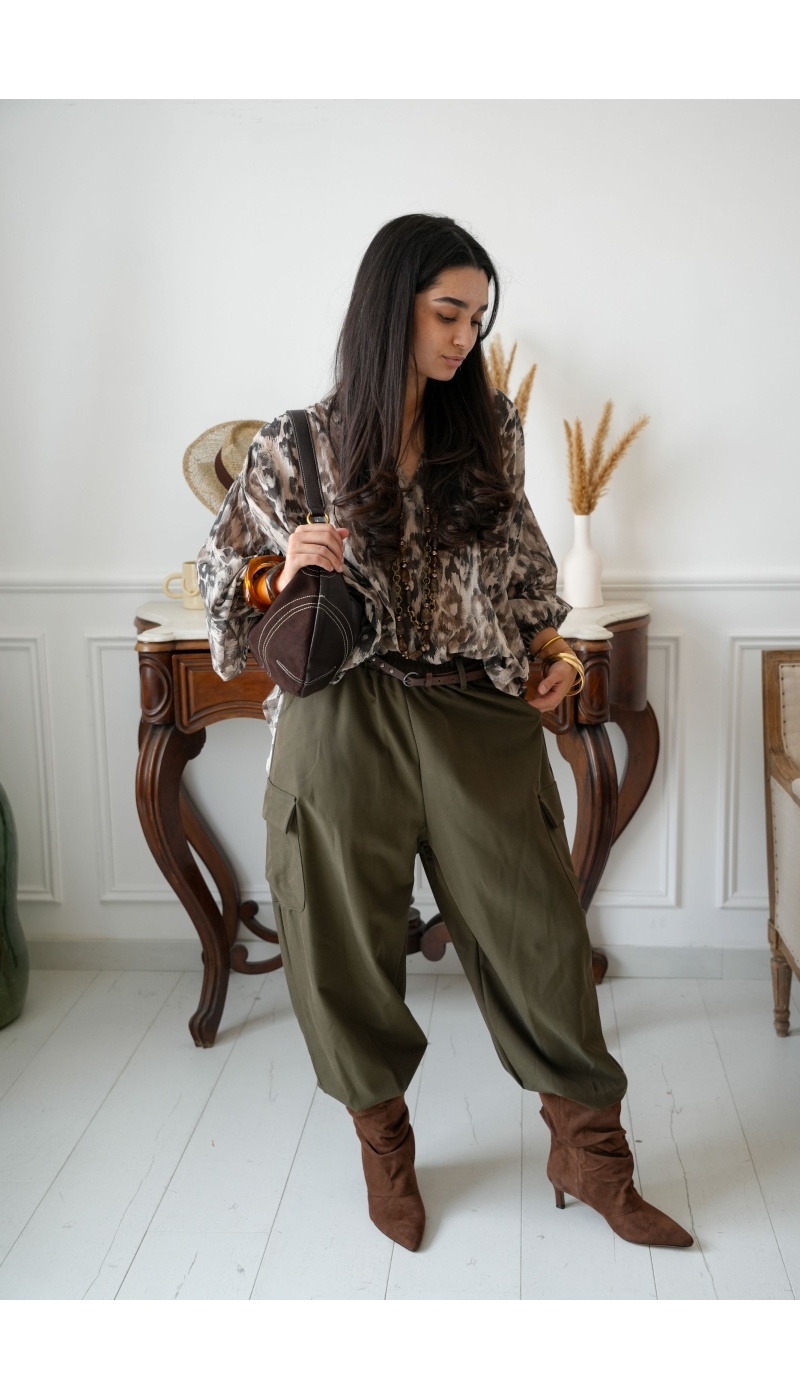 Pantalon Ceinture Kaki ANGELA Noho - 5 | Accueil