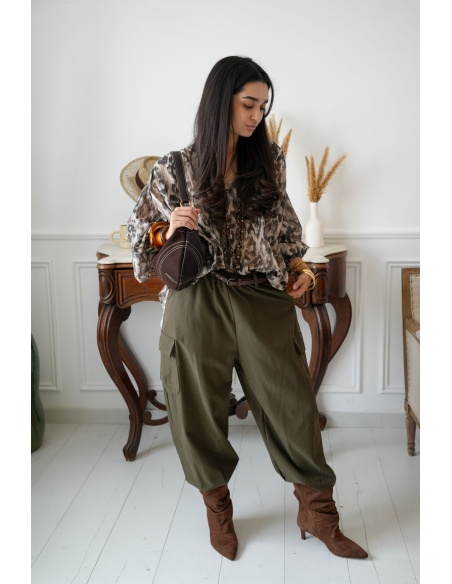 Pantalon Ceinture Kaki ANGELA Noho - 5 | Accueil