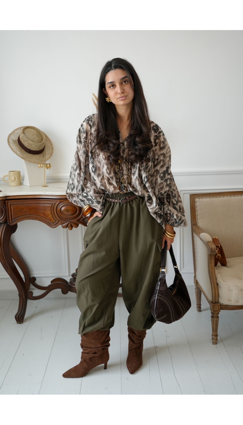 Pantalon Ceinture Kaki ANGELA Noho - 2 | Accueil