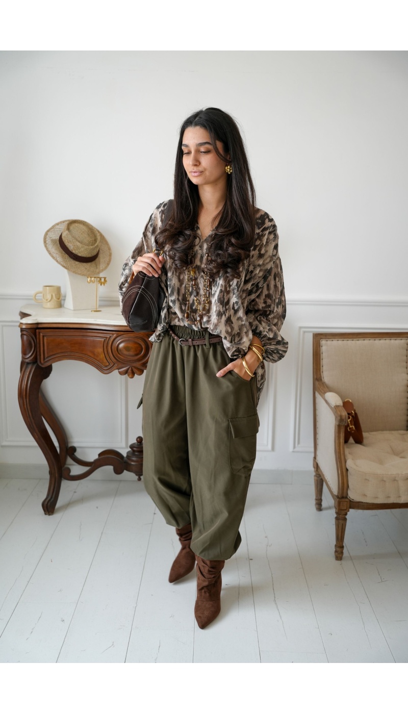 Pantalon Ceinture Kaki ANGELA Noho - 6 | Accueil