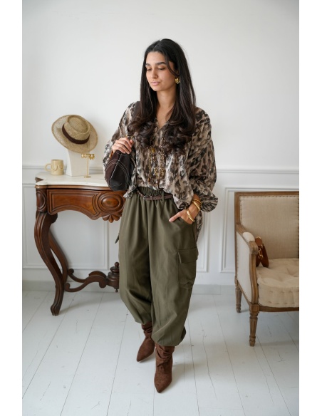 Pantalon Ceinture Kaki ANGELA Noho - 6 | Accueil