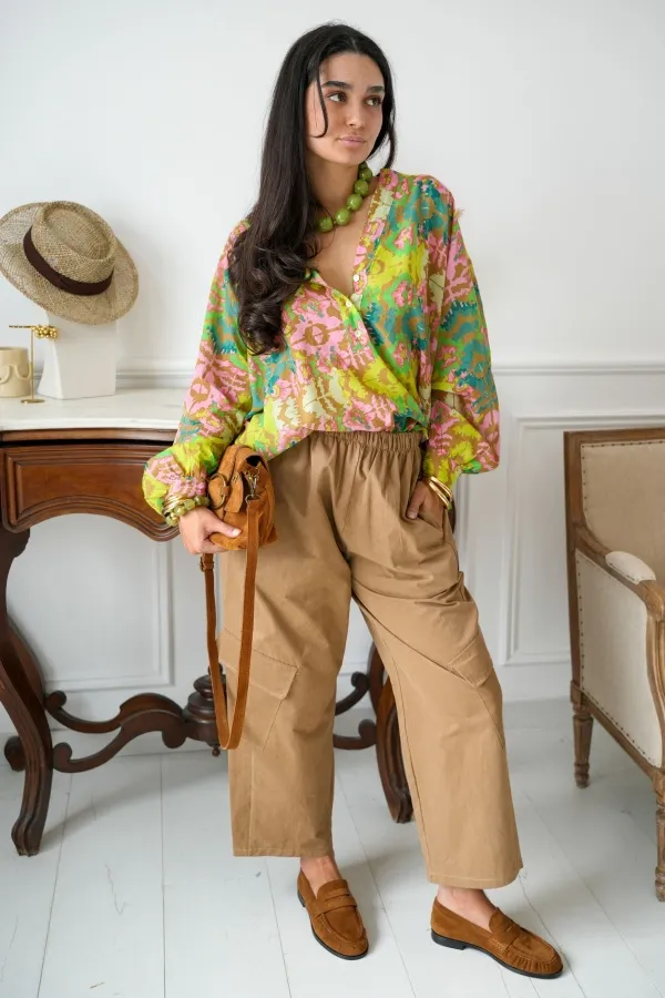 Pantalon Large Cargo Beige ANA Noho - 1 | Accueil