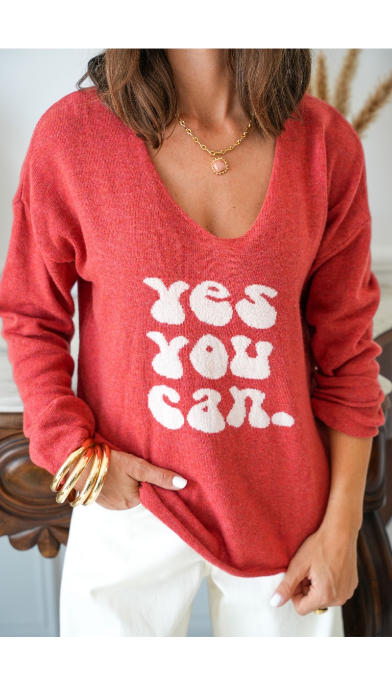 Pull Yes Terracotta LIA BANDITAS - 2 | Accueil