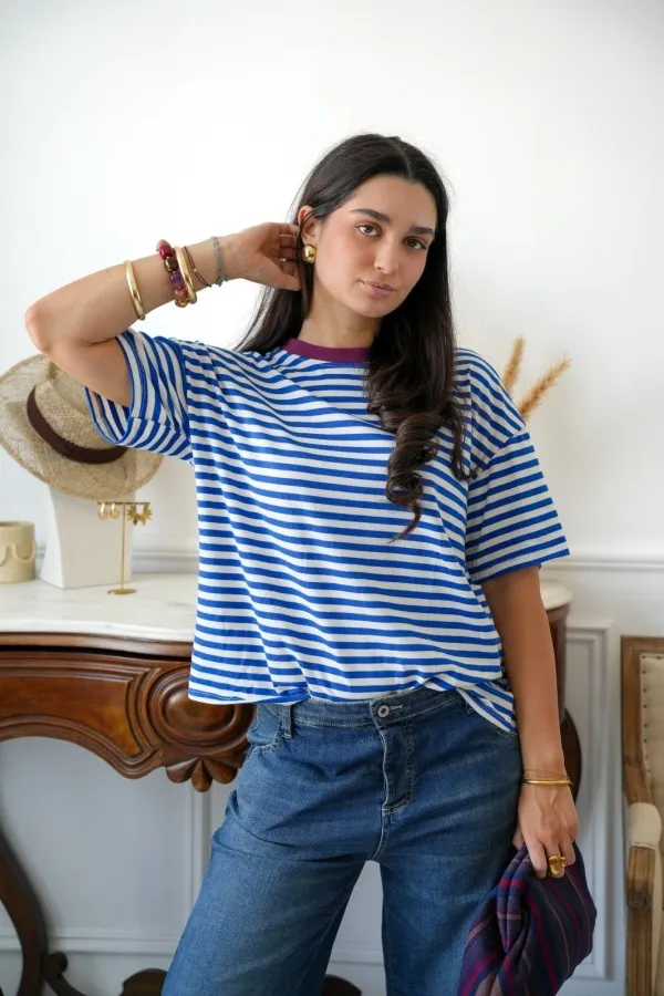 Tee-Shirt Marinière Ciel BORGO Noho - 1 | Accueil