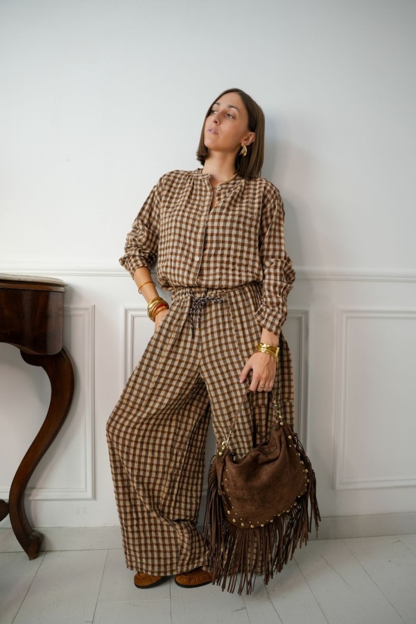 Pantalon Carreaux Marron ELLY Noho - 1 | Accueil