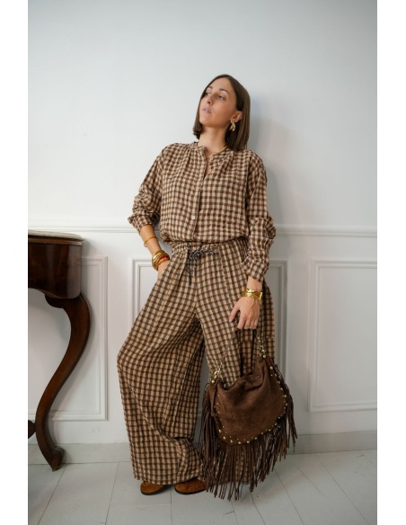 Pantalon Carreaux Marron ELLY Noho - 1 | Accueil