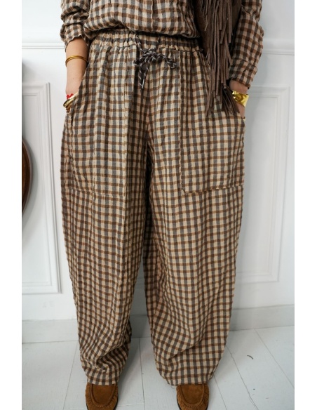 Pantalon Carreaux Marron ELLY Noho - 2 | Accueil