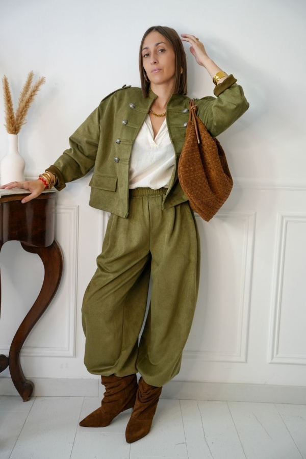 Pantalon Droit Suédine Kaki KERNEL Noho - 1 | Accueil 2