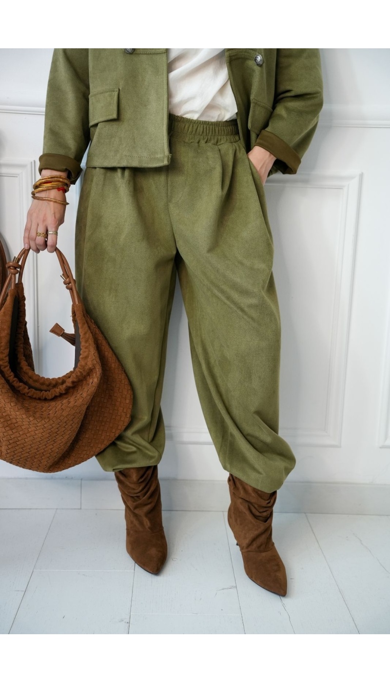 Pantalon Droit Suédine Kaki KERNEL Noho - 3 | Accueil
