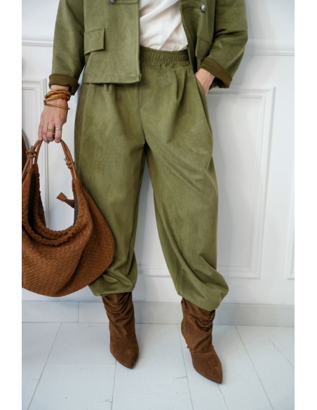 Pantalon Droit Suédine Kaki KERNEL Noho - 3 | Accueil