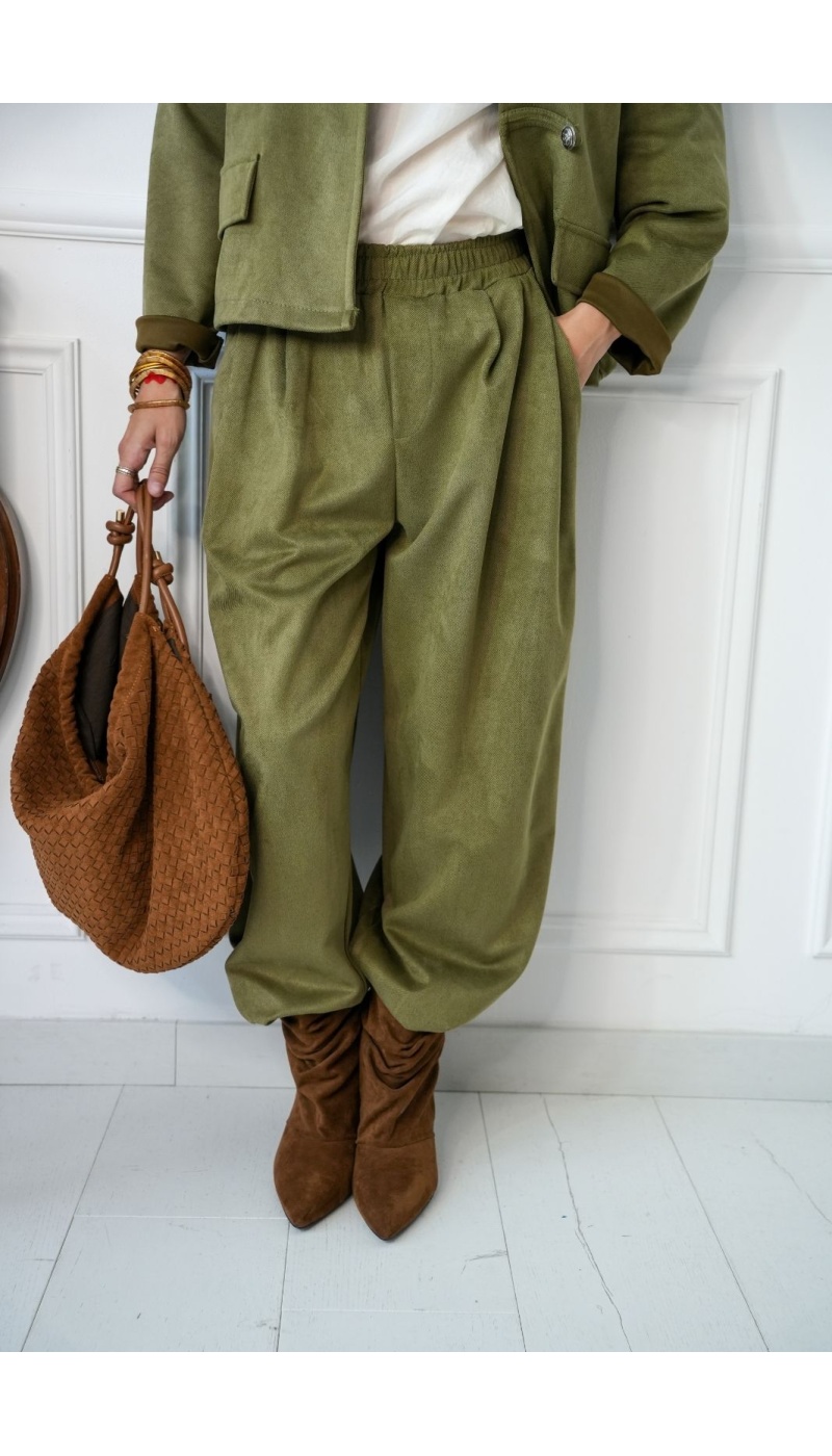 Pantalon Droit Suédine Kaki KERNEL Noho - 4 | Accueil