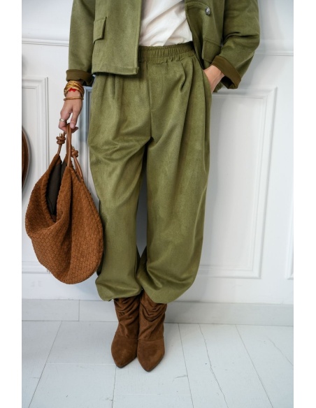 Pantalon Droit Suédine Kaki KERNEL Noho - 4 | Accueil