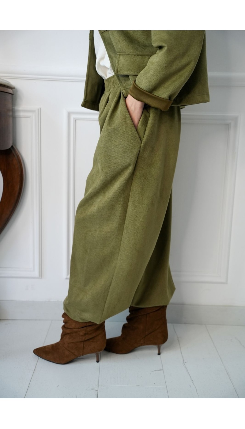 Pantalon Droit Suédine Kaki KERNEL Noho - 5 | Accueil