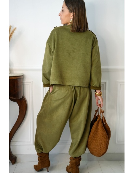 Pantalon Droit Suédine Kaki KERNEL Noho - 8 | Accueil