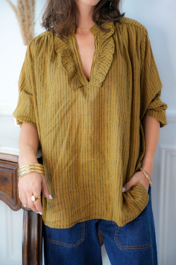 Blouse Rayée Ocre KAYLA Johanna - 1 | Accueil 2