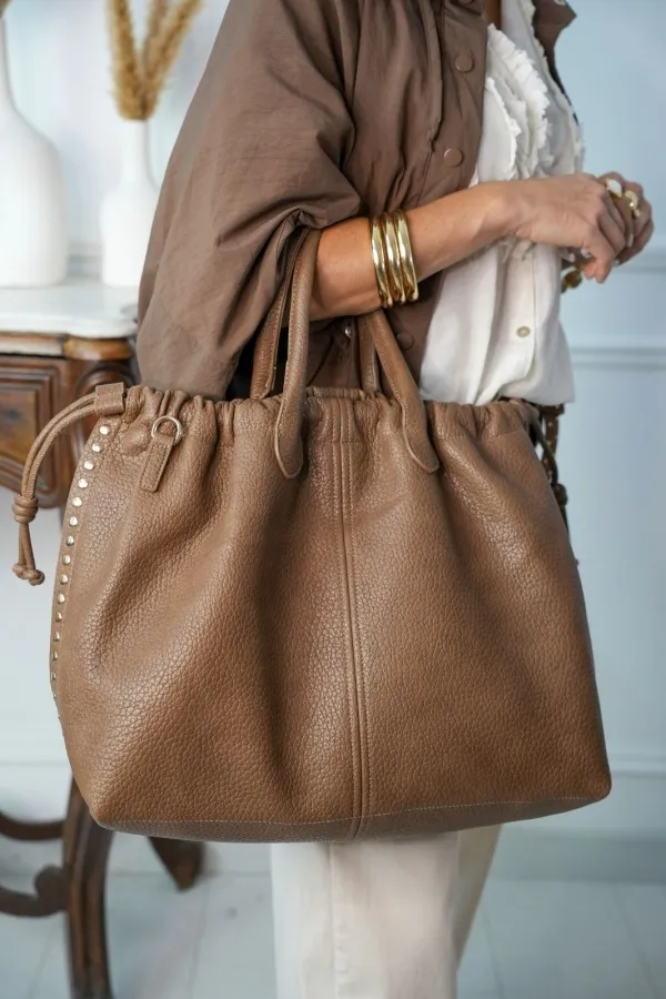 Sac Camel Clouté Effet Cuir CALEI Noho - 1 | Accueil
