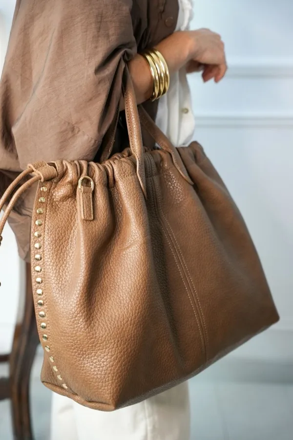 Sac Camel Clouté Effet Cuir CALEI Noho - 1 | Accueil 2