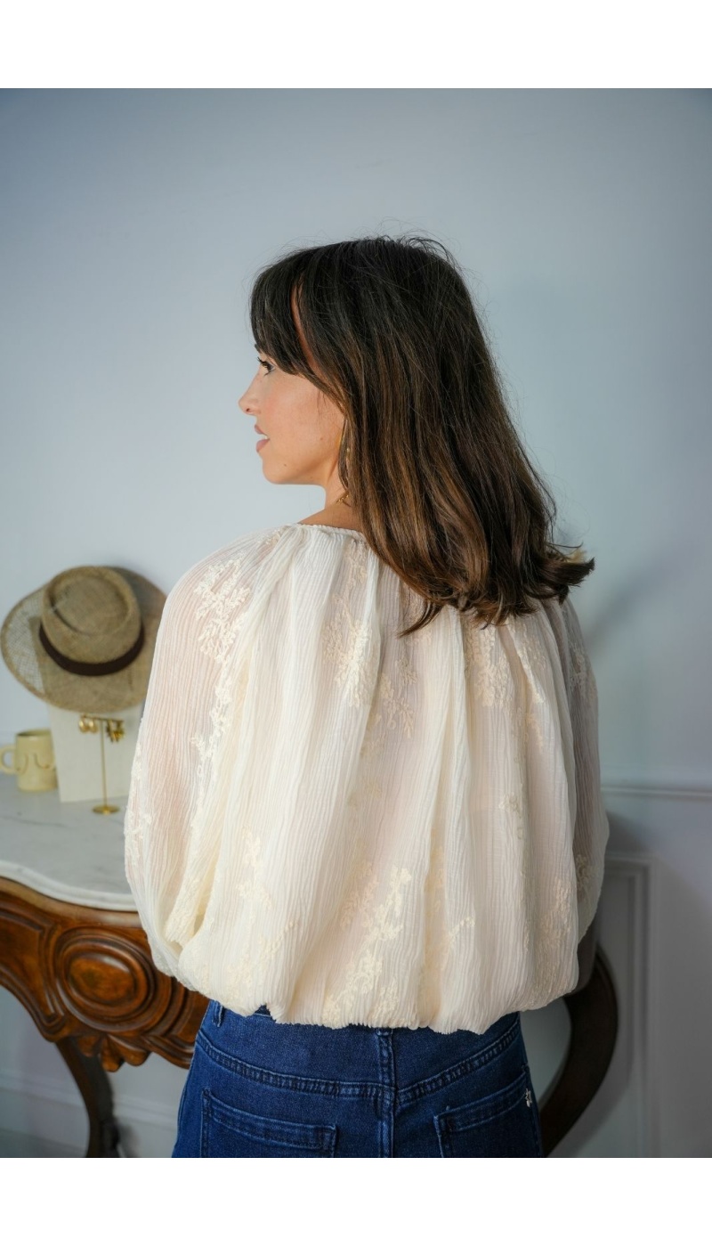 Blouse Brodée Ecru GRINDA Noho - 3 | Accueil