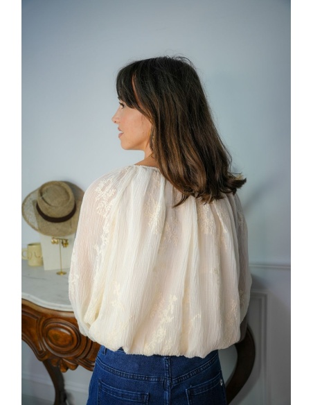 Blouse Brodée Ecru GRINDA Noho - 3 | Accueil