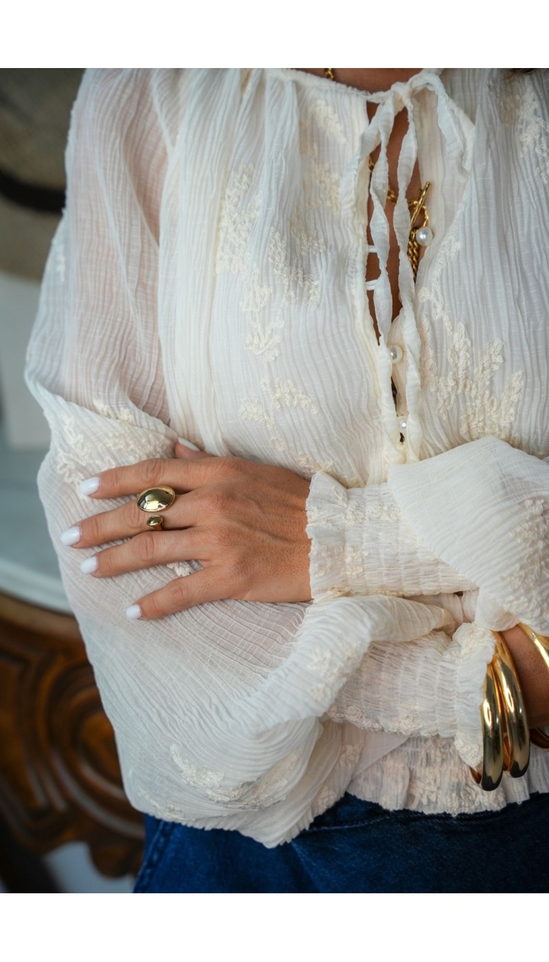 Blouse Brodée Ecru GRINDA Noho - 2 | Accueil