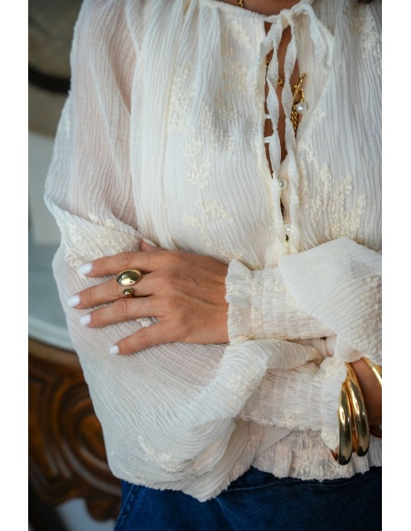 Blouse Brodée Ecru GRINDA Noho - 2 | Accueil