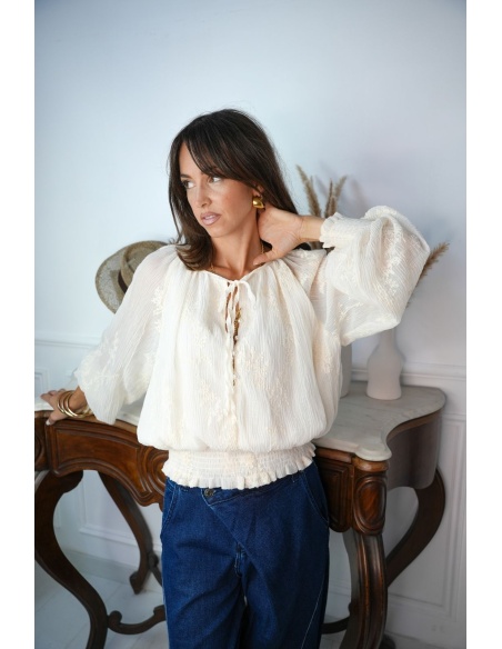 Blouse Brodée Ecru GRINDA Noho - 1 | Accueil